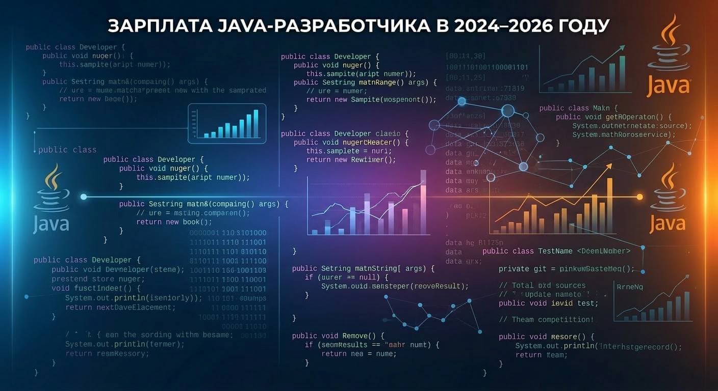 Иллюстрация к статье: зарплата Java-разработчика в 2026 году — вилки Junior, Middle и Senior